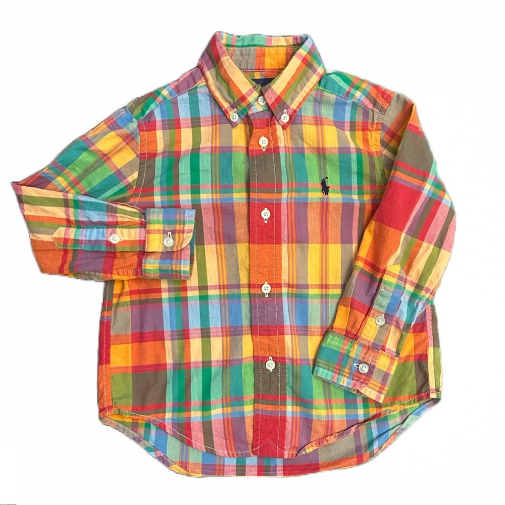 Polo Ralph Lauren Long Sleeve Button Down Multicolor Plaid‎ Boys Shirt Size 2